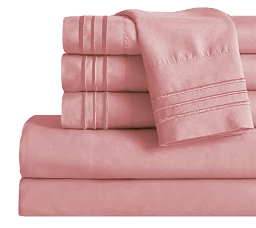 Image of Mocassi Twin Sheet Set - Luxury Hotel 1800 Premier Bedding Sheets & Pillowcases - Ultra Soft Breathable & Cooling Bed Sheets - Deep Pocket - Wrinkle Resistant - 4 Piece Set - Twin, Dusty Rose