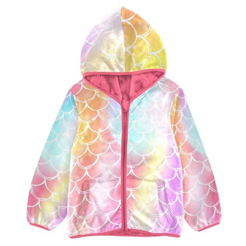OTVEE Rainbow Fish Scale Kids Hoodie Jacket Fall Spring Full Zip Warm Outwear Coat