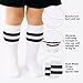 Age 10 Above Kid Soccer Socks 3 Pairs Knee High Tube long Two Stripes Uniform Socks for Boys Girls (White)
