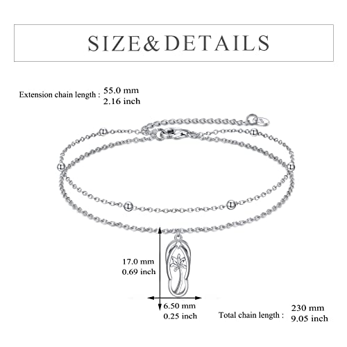 Yonfqe Slipper Flip Flop Bracelets Sterling Silver Palm Tree Bracelet Sea Theme Bracelet Beach Jewelry Tree Gifts For Women Girls #TOP3
