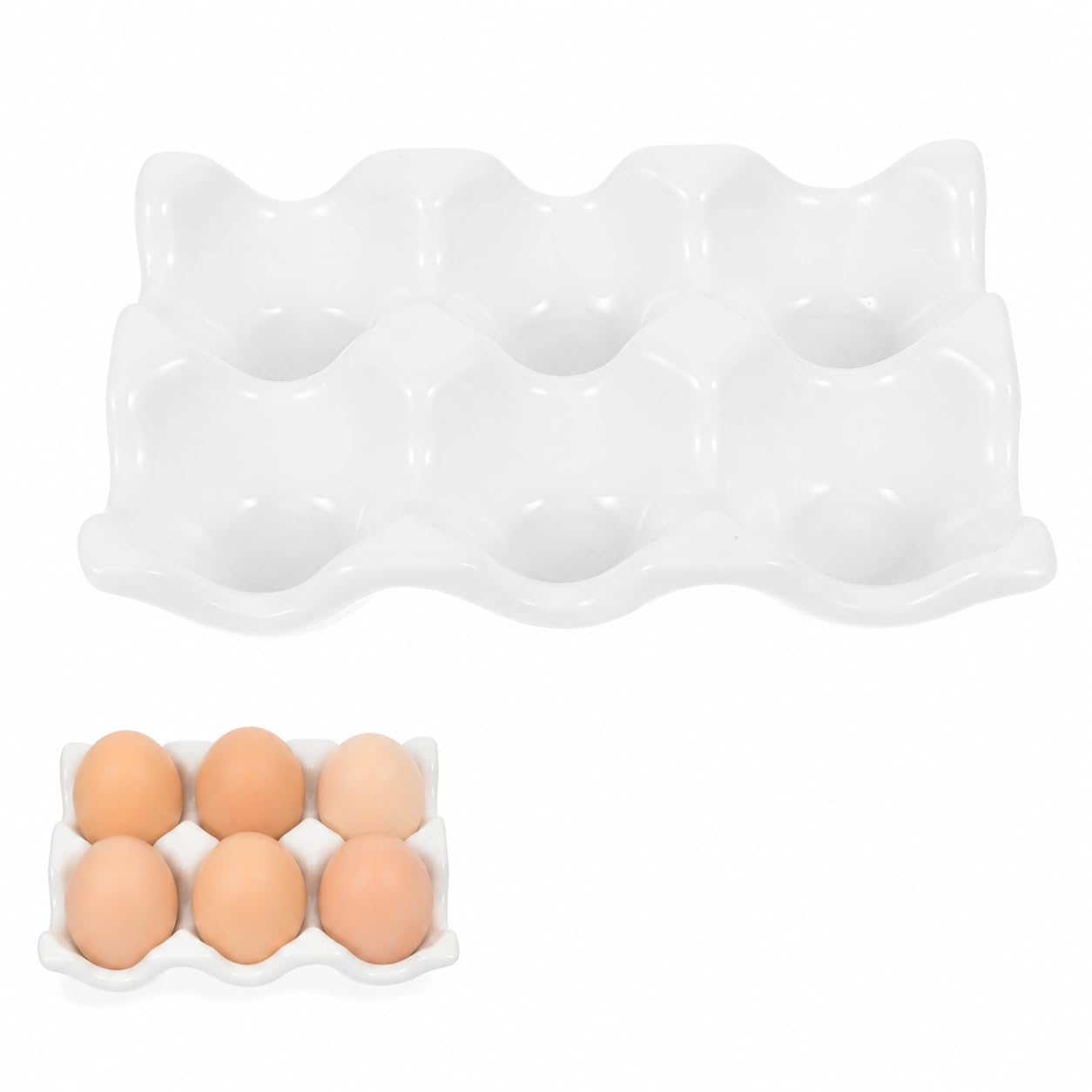 Supvox Eierhalter Keramik FüR 6 Eier KüChen Organizer Weiß Mattes 6-Slot-Eierfach Leichtes Haushaltsei Organizer FüR KüHlschrank Und Servieren