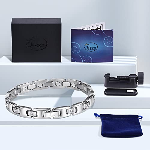 Image of JEROOT Titanium Magnetic Bracelet for Women, Adjustable Size, 3500 Gauss Magnets, Cubic Zirconia, Gift Box Included Silver (3500 Gauss)