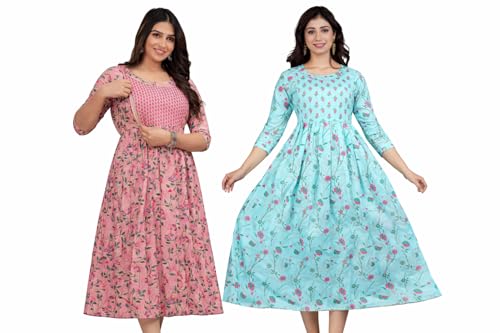 Image of Women's Maternity Kurti for Feeding Zippers |Easy Breastfeeding Kurti for Nursing Pre and Post Pregnancy (Combo of 2 Kurti)