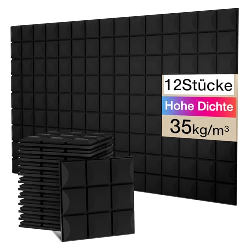 Fstop Labs 12 Stücke Schallabsorber, Dichte 35 kg/m³, 3x30x30cm, 3D Hochdichte Akustikschaumstoff, Hall-Echo-Fliesen reduzieren, für Wand, Tonstudio, Arbeitszimmer, Aufnahmestudios, Büro