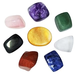 Lot de 8 pierres chakra Cristaux de guérison, pour guérison, méditation, Reiki ou comme porte-bonheur ou pierres pouces