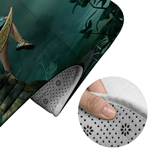 Badezimmerteppich-Set, 3-teilig, Kleiner Pixie mit sitzendem Mondstein, märchenhafter Mythos, waschbarer Badvorleger, rutschfest, mit Rückenpolster, Konturteppich und Toilettendeckelbezug – Bild 5