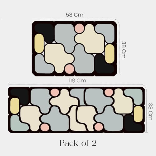 Image of Glaceon Kitchen Rugs and Mats Non Skid Washable Set of 2 - Waterproof Memory Foam Standing Desk Floor Mat Non Slip, Comfort Runner Rug for Kitchen Home Office (118 * 38cm, 38 * 58cm)