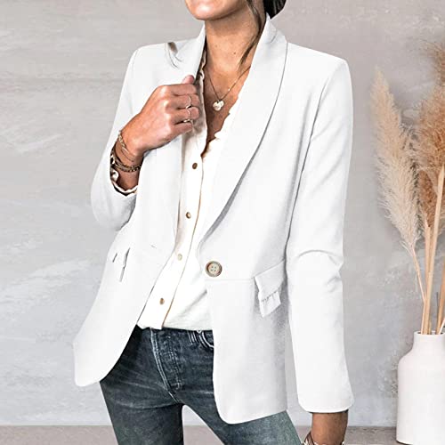 Womens Double Breasted Blazers Casual Long Sleeve Open Front Blazer Jackets Work Suits Womens Winter Coats (White, S) #TOP2