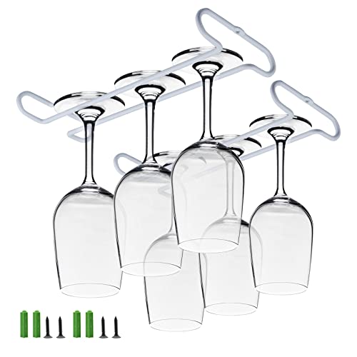 eastbao set 2 White Wine Glass Rack Under Cabinet Shelf 10 Inch Stemware Storage Hanging Hanger Organizer Glasses Holder with Drying Under Counter Metal for Kitchen and Bar