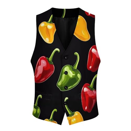 Colorful Chili Pepper Mens Slim Fit Suit Vest Dress Waistcoat Casual Business Vest4