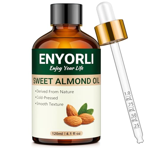 ENYORLI Olej ze słodkich migdałów, 120 ml, olejek migdałowy tłoczony na zimno do włosów, olej nośnikowy dla olejków eterycznych, idealny do masażu, nawilżająca pielęgnacja skóry, uszu, ciała