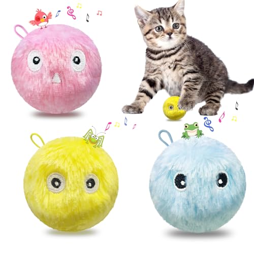 DILISS Cat Toys, Interactive Cat Toy for Indoor Cats, Catnip Chirp Balls Promote cat Exercise, 3 Pack Cat Kicker Toys, 3 Lifelike Animal Sounds, Kitty Furry Catnip cat Toys