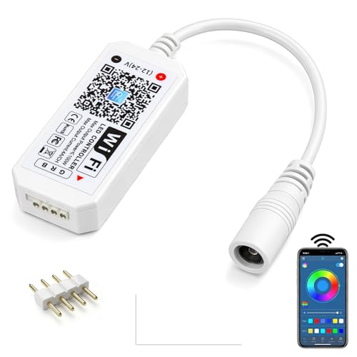 Smart RGB WiFi LED Controller 4-Pin Output Voice Control LED Light Compatible with Alexa Google Home Assistant IFTTT Android iOS for SMD 3535 5050 2835 Color Changing Strip Lights 12V-24V App Control