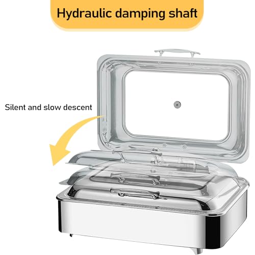 Chafing Dish Elektrisch, 9L Edelstahl Speisewärmer Buffetwärmer mit Sichtbarem Glasdeckel, Kommerziell Wärmebehälter für Essen - Einstellbarer Temperatur, Beste Wahl für Buffets und Partys(Size: – Bild 7