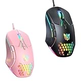 Wired PC Gaming Mouse: RGB Backlit, Adjustable DPI, 7 Buttons. Ergonomic for Office & Gaming on Windows/Mac/Linux/Chrome-Black and Pink
