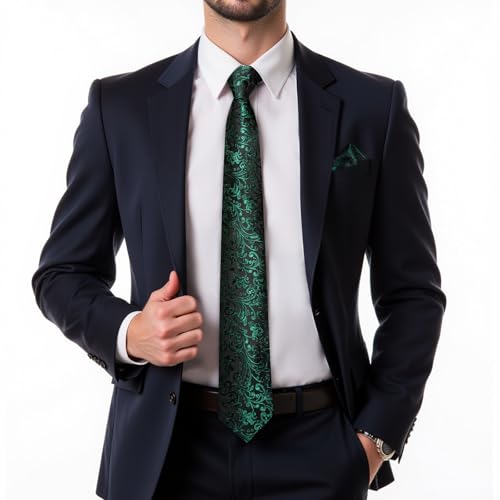 Image of DiBanGu Extra Long Tie for Men 63 inch XL Silk Necktie Set | Pocket Square and Cufflinks, Big and Tall, Jacquard Woven, Gift Box, Paisley /Plaid /Solid /Striped, for Weddinng Party Business