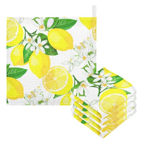 Kigai Yellow Lemons Baby Washcloths,5pcs Ultra Soft Absorbent Towel,Newborn Bath Face Towel, Natural Reusable Baby Wipes for Sensitive Skin, Baby Registry as Shower