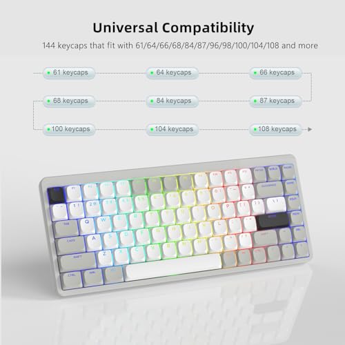 Image of Womier Low Profile Keycaps - Shine Through Keycaps 60 65 75 100 Percent | Keyboard Key caps PBT Full Size for Cherry Gateron MX Switches Mechanical Keyboard, Grey /White
