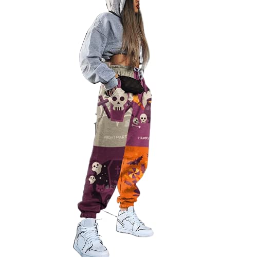 Graphic jogger pants for women elastic high waist butterfly skull…