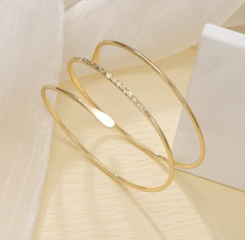 BOMAIL 3Pcs Gold Arm Cuff Bracelets for Women Open Adjustable Upper Arm Bangle Adjustable Coil Swirl Armlet Armband Set Minimalist Upper Arm Cuff Jewelry for Women4