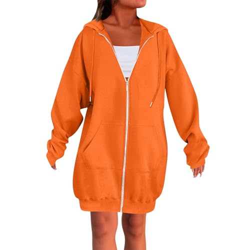 Long Zip Up Hoodie Women Fleece Lined Oversized Tunic Sweatshirt Drop Shoulder Knee Length Fall Winter Hooded Jacket