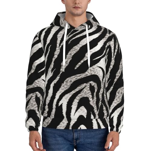 Men's Fleece Pullover Hoodie Long Sleeve Hooded Black and white zebra print Sweatshirt Casual Shirts With Pockets X-Large2
