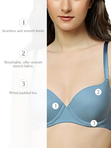 Image of Triumph T-Shirt Bra For Women Wired Padded Body Make-Up Series Seamless Everyday Lingerie Lycra Xtra Fine Breathable Fabric Second-Skin Smooth 3 /4 Cup Support Invisible Underwire Pack Of 1