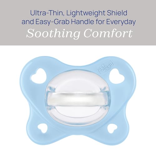 Image of Chicco PhysioForma Dual Soft Orthodontic Pacifier for Babies 2-6 Months, 100% Soft Silicone, Supports Breathing, One-Piece Design, Included Sterilizing Case, BPA Free, 2-Pack, Pearl /Sky