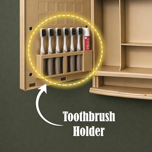 Image of JD FRESH Unbreakable Bathroom Cabinet with Mirror /Wall Mount Mirror Cabinet for Wash Basin /Bathroom Organizer Cabinet /Multipurpose Wall Storage Organizer /Decorative Prime Look (Golden)