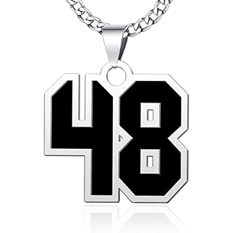 Pugster Number 48 Necklace for Men with Curb Chain Pendant Necklace for Men Number Chains Cover