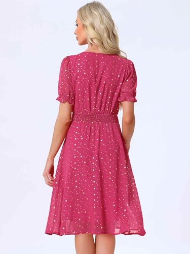 Image of Allegra K Party Midi Dress for Women Ruffle Short Sleeve Elastic Waist A-Line Metallic Star Dresses