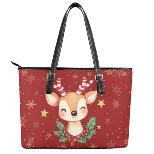 Image of Coldinair Christmas Leather Tote Bag for Women with Zipper Large Shoulder Tote Bag Shopping Casual Travel Bag Handbag Purse