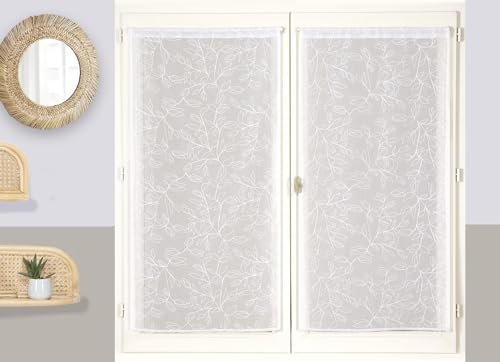 Atout Ciel - Cortina de Visillo Bordada con Pasador para Colocar (2 x 60 x 90 cm), Color Blanco