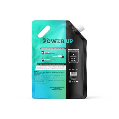 Image of Beco Power Up Laundry Detergent Liquid - 5 Ltr Refill Pack | Tough Stain Removal | Retains Brightness and Shine | Chemical Free | Suitable for both Machine and Bucket Wash