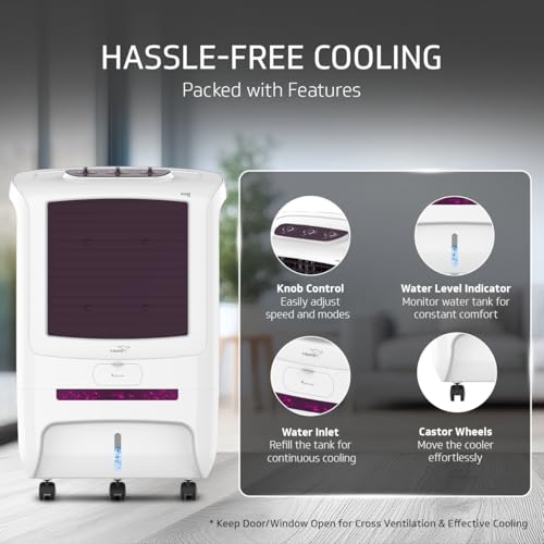 Image of V-Guard Arizod F70 Premium Desert Air Cooler for Home | 70 Litre | Powerful Air Delivery | 2 Year Warranty on Motor & Pump | (White & Purple Burry)