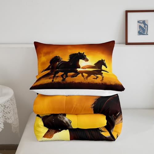 Feelyou Horse Comforter Set Twin Size Western Cowboy Comforter Horse Running in The Sunset Bedding Set Soft All Season Farm Animal Quilted Duvet Set for Kids Boys Teens Machine Washable by Feelyou - Used condition - Image 5