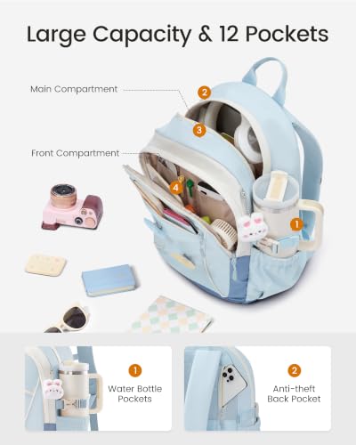 Image of LOVEVOOK School Backpack for Teen Girls & Kids, Lightweight Large Capacity Waterproof Bookbag with 15.6 inch Laptop Compartment, Cute Ergonomic Bag for Elementary Middle School Students