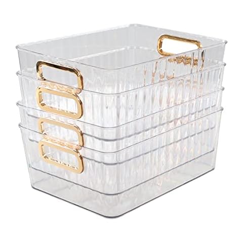 Ortodayes 4-pack Clear Pantry Organizer Bins, Kitchen Cabinet Fridge Organizer Basket Bins Cover
