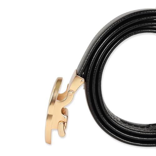 Image of Aurolran Men&Womens Leather Dress Belt Business Automatic Buckle Belt Color-Black Silver Gold