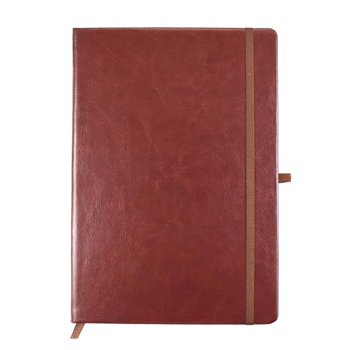 Image of Cubic Diary with Faux Leather Cover for Writing, Planning, Travel, Office Use, 80gsm A5 Paper Size, Hard Cover Binding Journal with Pen Loop, College Ruled Notebook, Color - Brown (176 Pages)