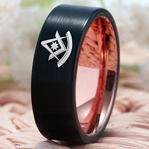 CLOUD DANCER Mason Past Master Symbol Design Rings 8mm Black Pipe Brushed and Rose Gold Tone Tungsten Carbide Wedding Ring-Free Customize Engraving2