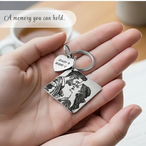 Image of Personalized Engraved Photo Keychain - Custom Stainless Steel Keyring | Unique Gift for Birthday, Anniversary, Wedding, Valentine's Day | For Dad, Mom, Couple, Him, Her