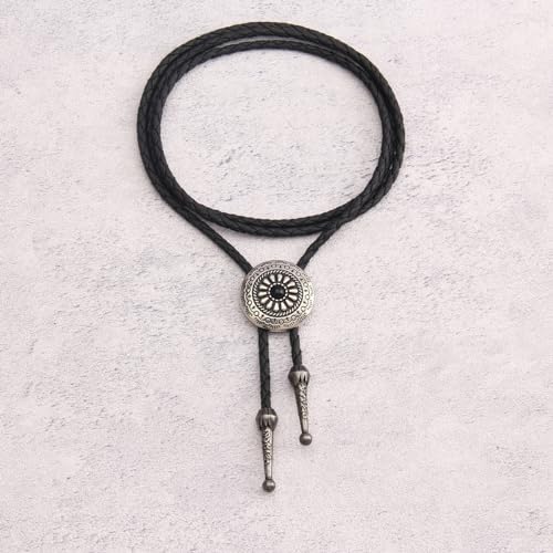 Image of GelConnie Bolo Tie for Men Women Western Cowboy Turquoise Leather Necktie | Natural Stone Bolo Tie Necklace for Women Rodeo Cowboy Leather Necktie Native American Western Cowgirl Ties Adjustable Cord