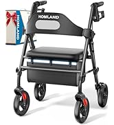 HOMLAND Foldable Rollator Walkers with Seat for Seniors, 8'' Big Wheels, 350 lb. Weight Capacity,...
