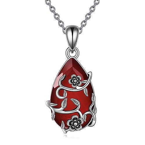 Yfn Vintage Flower Necklace Sterling Silver Red Agate Pendant Crystal Healing Jewelry Spiritual Protection Gifts For Women Girls #TOP18
