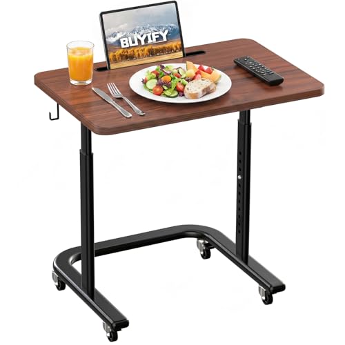 BUYIFY Height Adjustable TV Tray Table with Wheels for Couch or Sofa