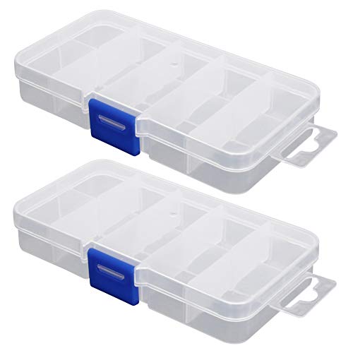 MroMax PP Component Storage Box 130x70x22mm Plastic Organizer Adjustable Container 10 Removable Grids Tool Boxes for Electronic Component Small Accessories Transparent Color 2Pcs