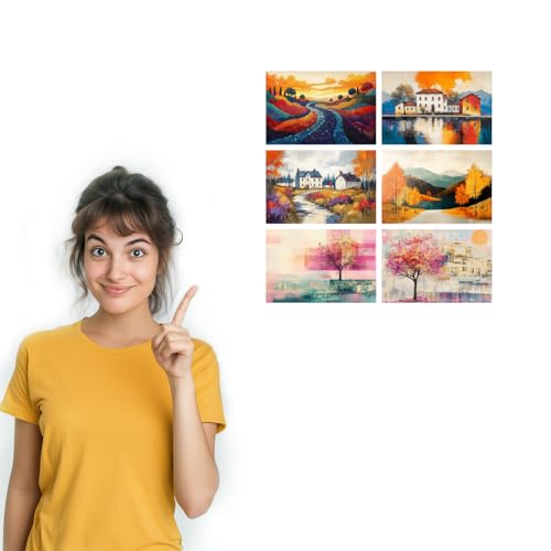 Image of SiddArtify Abstract Landscape Wall Art Poster Print Set - Colorful Countryside Decor for Living Room Bedroom Office - Set of 2-4x6 Inch - Board (Pack of 6) - Sticker (Pack of 6)