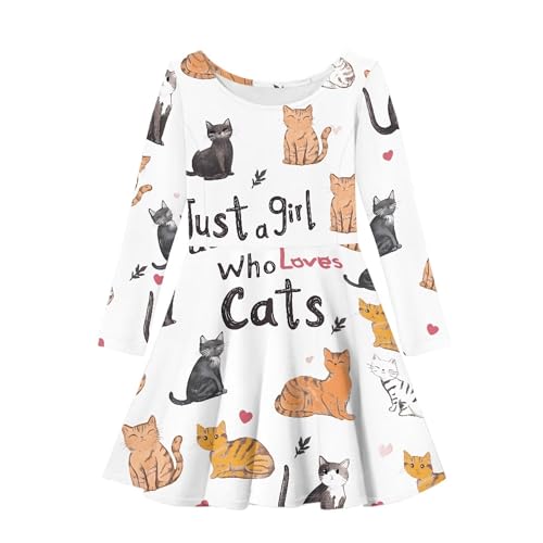 Girls Dress Casual Loose Fit Long Sleeve Fall Dresses Spirng Soft Comy Knee Length Cute Print A Line Twirly Dress