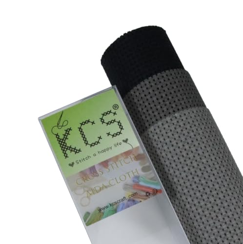 Image of KCS 3 pc of 15 inch x 18 inch(38cmx45cm) 11 Count Cross Stitch Cotton Aida Cloth Needlework Rolled Fabric Box,11CT,Medium Grey+Dark Grey+Black